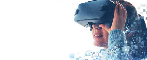 A woman using a virtual reality headset