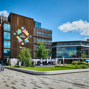 the courtyard at city campus in the sun