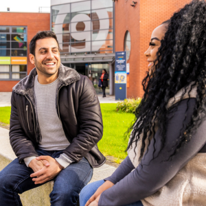 students in courtyard square