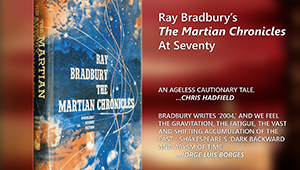 Graphic displaying a hardcover copy of THE MARTIAN CHRONICLES by Ray Bradbury