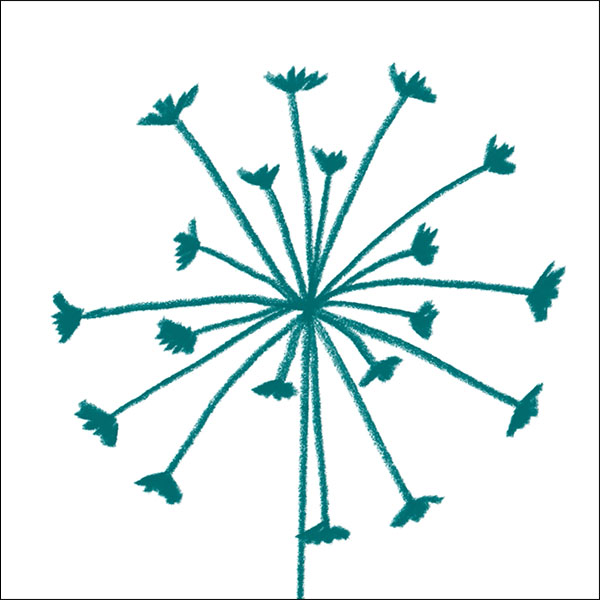 Illustration of a cyan blue, wireframe flower on a white background