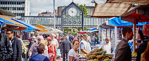 image of a busy Wolverhampton outside market