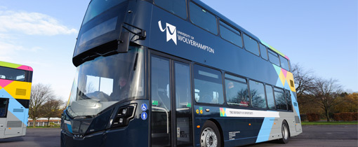 Photograph of the free University bus for inter-campus travel