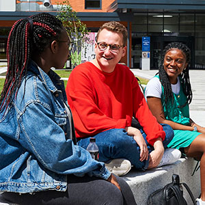 Students chatting in the Wulfruna Courtyard